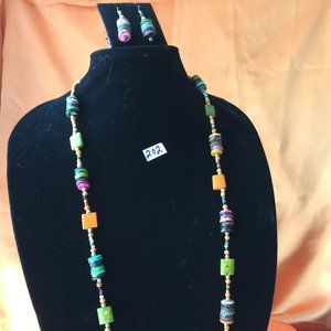 Multi colored beaded necklace & earrings, NWT